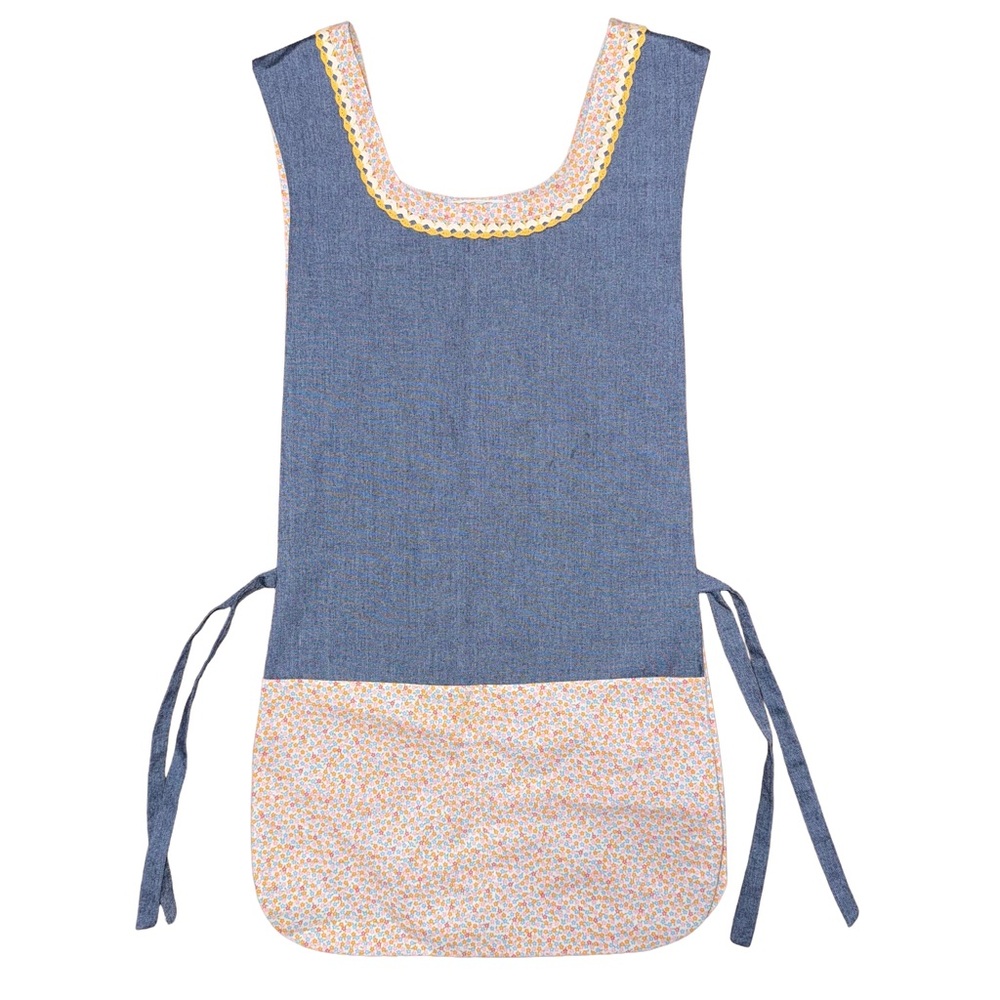 Floral Handmade Craft Bib Apron Reversible Pocket Retro Vintage Cottagecore Trad